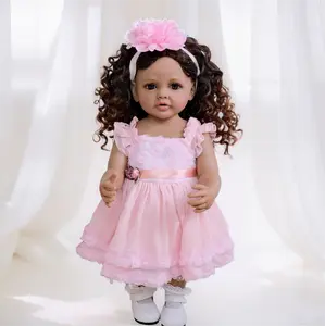 22inch 55cm Real Look Light Brown Skin Reborn Baby Dolls Girl Full Body Vinyl  Real Life Newborn Baby Dolls Real Look Baby Girl Doll Toy Gift for Ages 3+