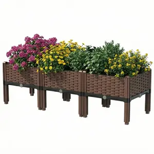 Elevated plastic planter box with drainage system; balcony planting box; suitable for outdoor plants—vegetables, gardens, flower pots, and rectangular planter boxes