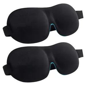 2Counts/Set 3D Contoured Sleep Mask Adjustable Strap Soft Comfortable Zero Pressure Travel Nap Yoga Meditation Essential Night Shift Rest Blackout Eye Cover Breathable Skin-Friendly Lightweight Face Hugging No Light Leakage Sleeping Eye Mask