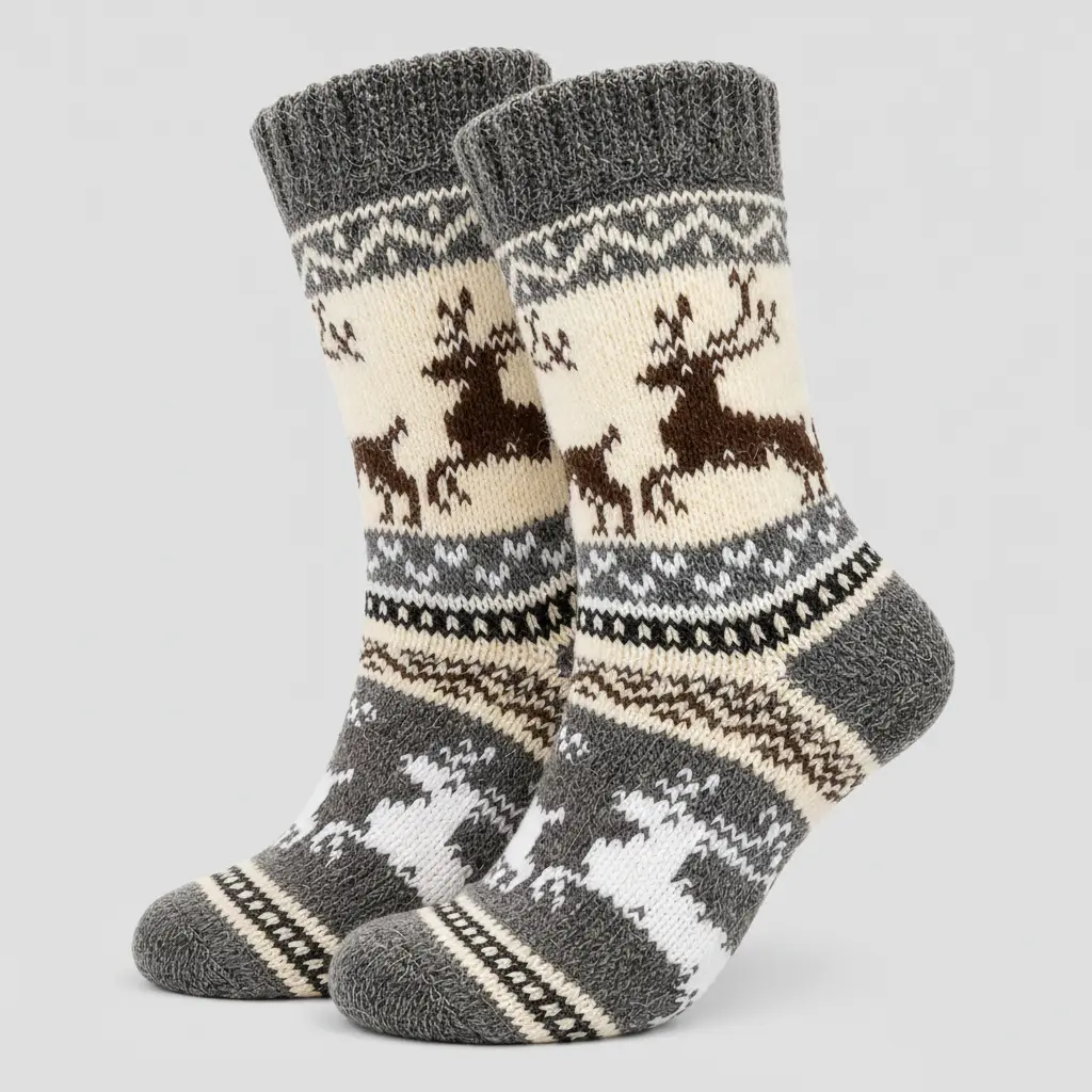 Nordic Reindeer Extra Warm Angora Wool – Scandinavian Animal Pattern Knit Socks (Viola)