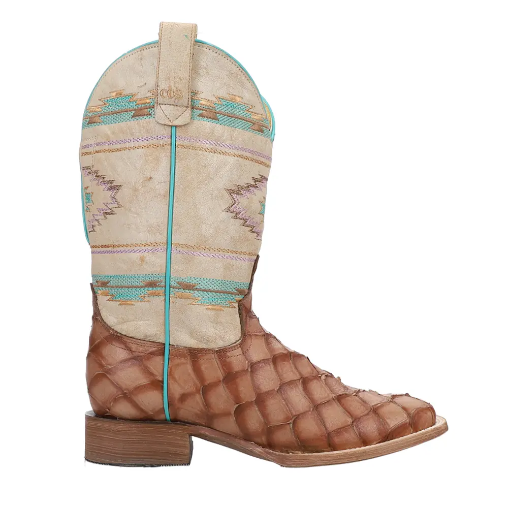 ROPER Womens Bite Pirarucu Print Square Toe  Casual Boots Mid Calf Low Heel 1-2" - Brown