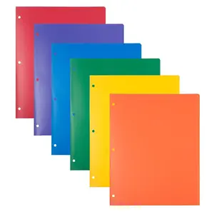 3 Hole Punch Folders Multicolor, 6 per Pack， Smooth plastic，Made with highly durable