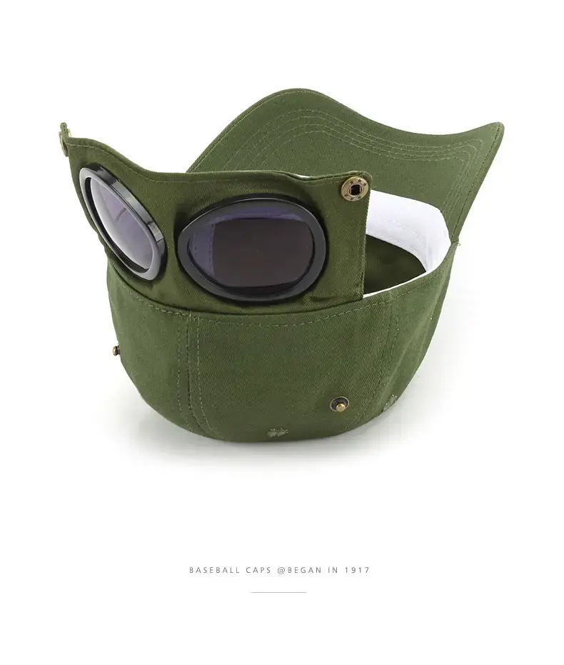Men's Vintage Aviator Goggles Baseball Cap - Detachable Goggles, Casual Outdoor Hat, Men's Accessories, Versatile Sports & Outdoor Statement Piece