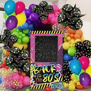 2D Flag Banner, Retro 80s Theme Colorful Photo Booth Frame Background, Hiphop Party Decoration, Birthday Backdrop, Outdoor Party Props