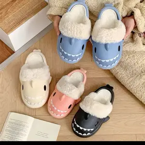 Shark Matching Slippers - Indoor Warm Flip Flops for Women - Plush Cotton, Removable Liner, Cute Shark Design, Comfortable Footwear - Walking Shoes, Girl, Flipflop, Slide fuzzy cozy slipper comfortable indoor