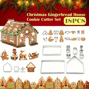 18pcs Christmas Cookie Cutter Set, 3D Cookie Cutter, Gingerbread House Cookie Cutter Baking Tool, Christmas