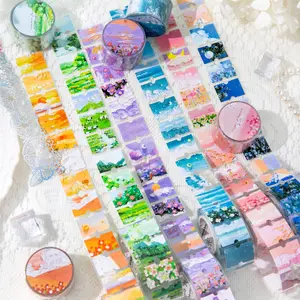 1 Roll/bag Tape, Pen Tip Journey Cloud Series Plant Flower Sea Theme Tape, Hand Account Stationery Water Bottle Multi-Scene Decoration Sticker, Art Stickers, Diary Sticker, Diy Sticker, Scrapbook Materials
