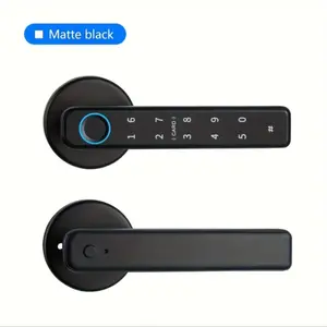 Fingerprint Smart Door Lock 5-in-1 - Matte Black Design with Numeric Buttons and Smart Lock Technology