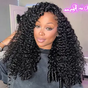 3 IN 1 Half Wig Burmese Curly Human Hair Wigs Glueless Kinky Curly Wig Beginner Friendly Kinky Straight Flip Over Half Wig 200% Density Lace Frontal Wigs Heat Resistant Wigs