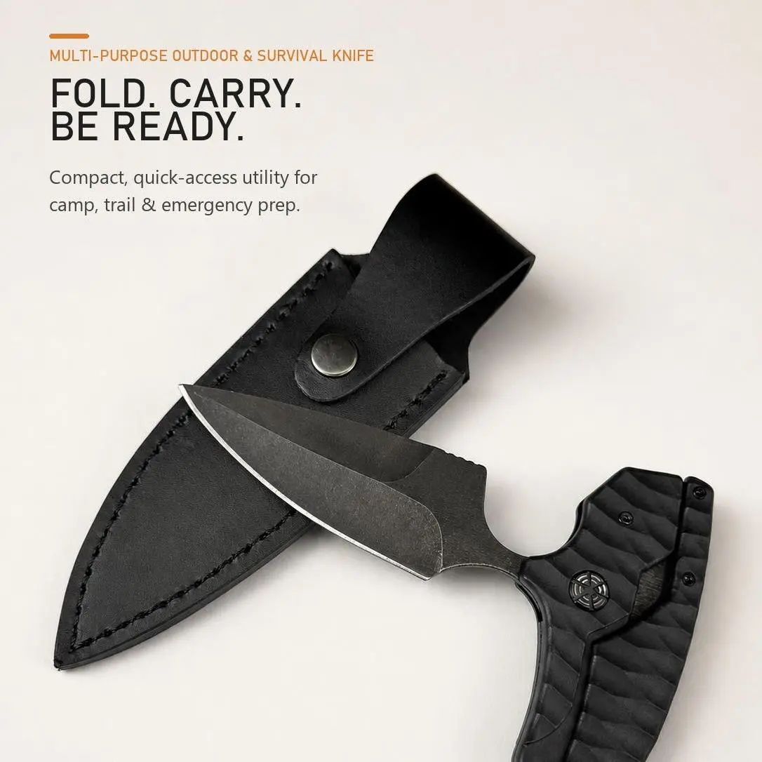 Portable Folding Knife,Fruit Knife,Leather Sheath Belt Sheath Knife