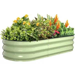 Raised Bed, 5x2x1 FT Galvanized Raised Bed, Oval Open-Bottom, Deep for Vegetable & Herb, Fruit Green