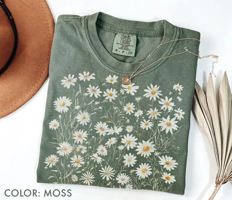 Comfort Colors Daisy Flower T-shirt, Wildflowers Tshirt, Cottagecore Floral Tee, Botanical T-shirt, Nature Aesthetic Tee, April Birth Flower Gift