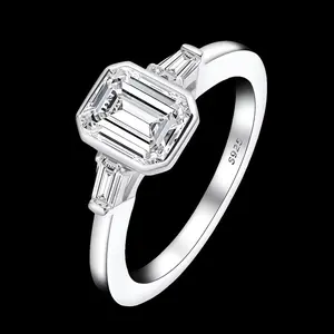 Sterling Silver 925 Rectangle-Cut Created Moissanite Engagement Ring  A statement of refined luxury rectangle Moissanite,