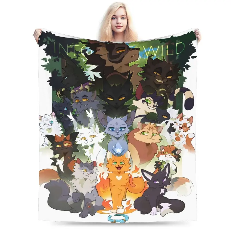 Warrior Cats Character Inspired Flannel Weave Blanket - 60*80in Adult Unisex Size, Cozy Aesthetic, Soft Texture, Exquisite Modern Patterns, Machine Washable, All Seasons, Bed/Sofa Home Décor, Ideal Fan Gift