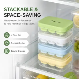 Ice Cube Trays 4 Pack with Lid, Mini 6-Cavity Stackable Ice Cube Molds, Easy Release Silicone Bottom Ice Trays for Freezer, Compact Ice Cube Containers for Cocktails, Coffee, Juice, Whiskey, Fruit Ice, Bourbon Ice Cube Molds