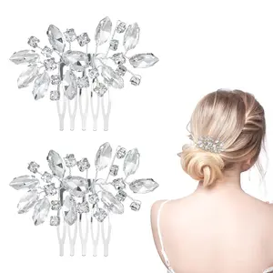 2Pcs Crystal Wedding Hair Comb Rhinestone Bridal Hairpieces Bridesmaid Clips Accessories for Brides and Women (A Silver) - Home Improvement.