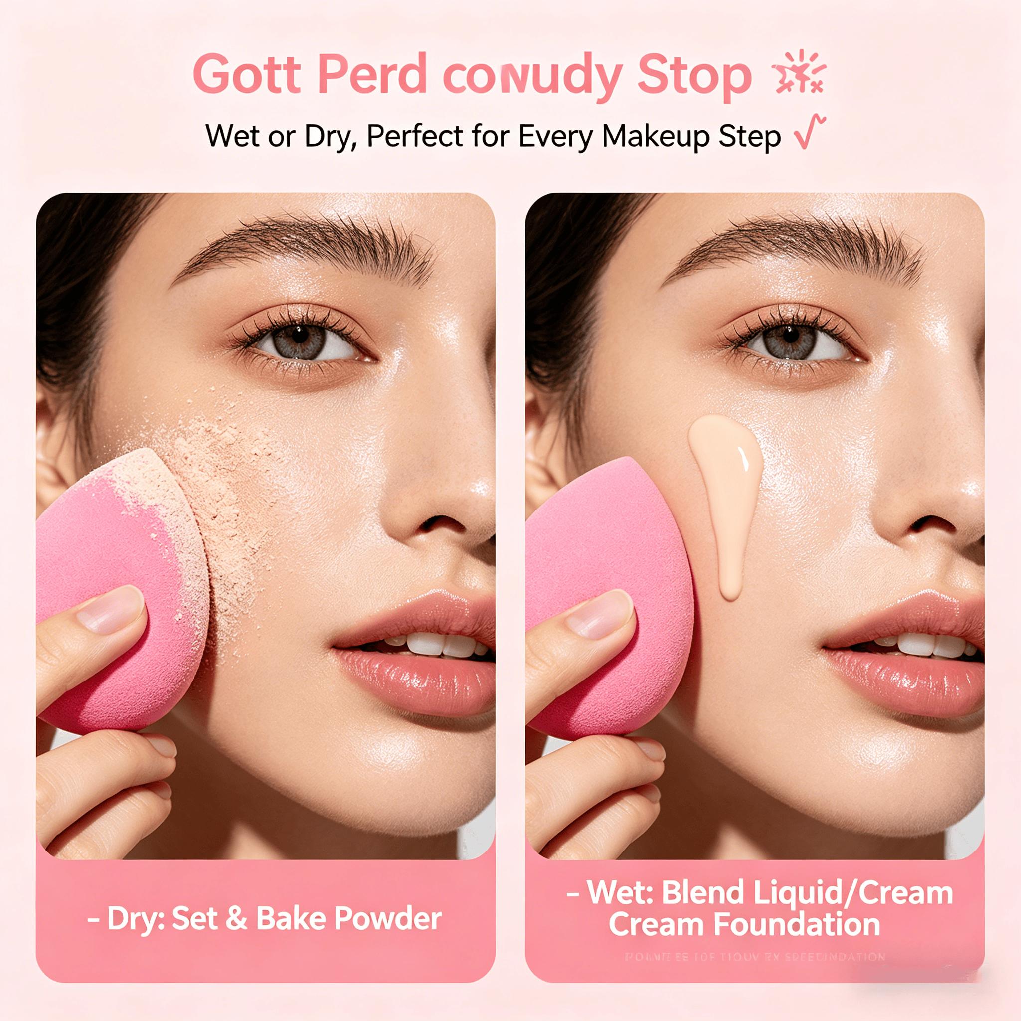 4-in-1 Pink Makeup Sponge Kit with Case - Seamless Blend for Liquid & Cream Foundation