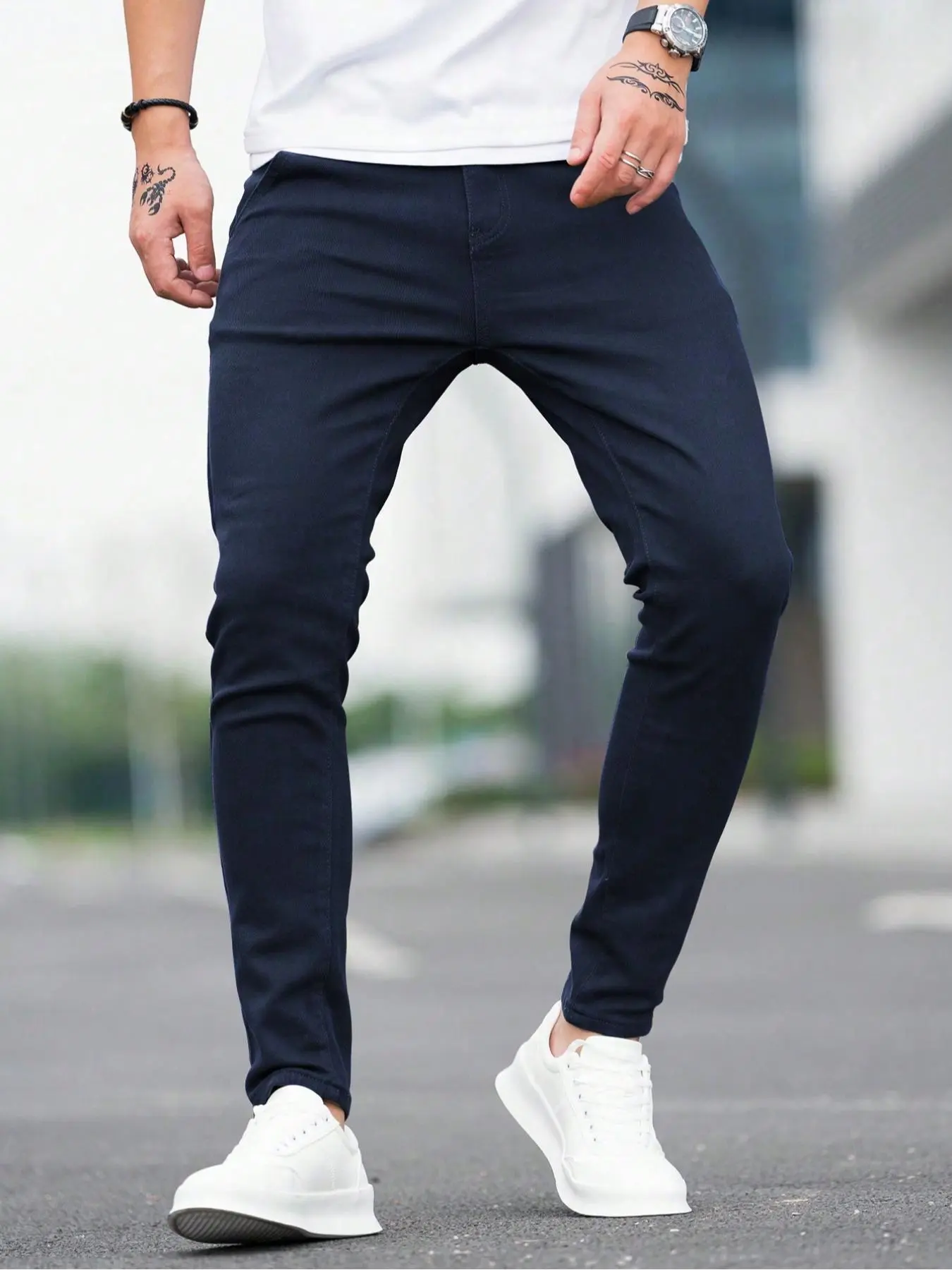Men's Regular Fit Solid Color Skinny Jeans, Casual Comfy Denim Pants for Daily Wear, Fashion Men's Bottoms for All Seasons, Plain Denim Trousers, Denim Skinnies Casual
