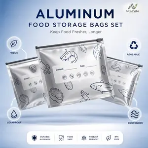 3 Size Reusable Aluminm FoilSealable Storage Bags 2026 New ResealableVacuum Zipper Pouches for Food Stand UpFoil Sealable Fruit Meat