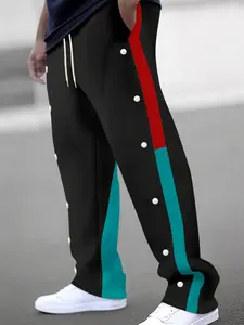 Men's Colorblock Drawstring Waist Pants, Regular Fit Casual Comfy Pocket Trousers for Daily Wear, Men's All-Match Trousers for All Seasons, Colorblock Sweatpants