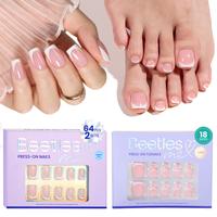 64Pcs Pink Short Square+72Pcs Short Square Toenail