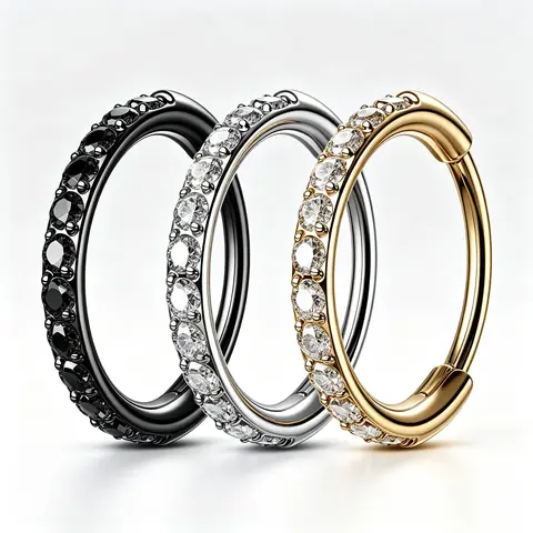 OUFER Female 22G(0.6mm) 8mm Paved CZ Rhinestone Hinged Nose Hoop, 316L Stainless Steel Non Tarnish Chic Body Jewellery with Secure Closure for Nose Piercing