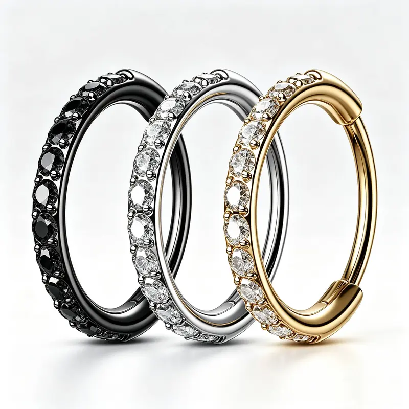 OUFER Female 22G(0.6mm) 8mm Paved CZ Rhinestone Hinged Nose Hoop, 316L Stainless Steel Non Tarnish Chic Body Jewellery with Secure Closure for Nose Piercing