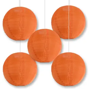 BULK PACK (5) 10 Inch Orange Shimmering Nylon Lantern, Parallel Ribbing, Durable, Hanging