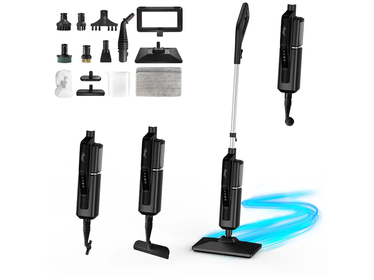 Rosewill 11-in-1 Steam Mop, 230°F Detachable Handheld Steam Cleaner, 1300W Detachable Steam Mops for Floor Cleaning, Removable Tank, Multi-Purpose Steamer for Hardwood, Tile, Grout, Furniture - Black