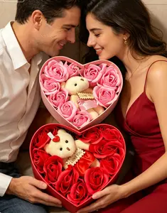 Romantic Teddy Bear Rose Heart-shaped Gift Box, perfect gift for girlfriends, essential for couples on Valentine's Day, suitable for gatherings and home decorations, rose bear gift, surprising present for close friends during graduation season