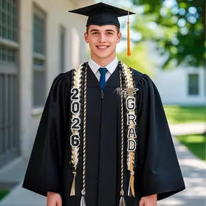 2026 Graduation Ribbon Lei, Double-Stranded Handmade Braided Congratulatory Graduation Wreath with Satin Flower Pin, Graduation Accessories for Men & Women, Perfect as Apparel Decor & Memorable Graduation Season Gift