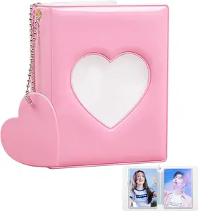 3-inch Mini Album Heart-Shaped Hollow Card Binder Photo Clip with Pendant Christmas Gift Durable PVC Moisture Resistant Fade Resistant Portable Space Saving