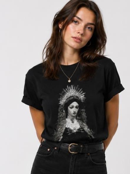Vintage Monochrome Our Lady of Sorrows Tshirt, Baroque Sacred Virgin Mary Pierced Heart Unisex Cotton Tee, Dark Academia Gothic Religious Renaissance Art Casual Graphic Top Vintage Monochrome Our Lady of Sorrows Tshirt, Baroque Sacred Virgin Mary Pierced Heart Unisex Cotton Tee, Dark Academia Gothic Religious Renaissance Art Casual Graphic Top