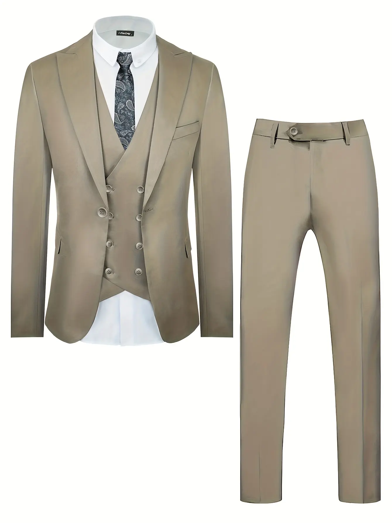 Men’s 3 Piece Slim Fit Suit Set Blazer Double Breasted Vest Dress Pants, Multi Colors, Ideal for Office, Interview, Wedding, Prom, Banquet, Business Events & All Formal Occasions for Gentlemen