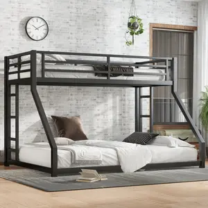 [Bellemave]Metal Twin XL over Queen Bunk Bed for Teens and Adults,Noise Reduced/No Box Spring Needed, Black