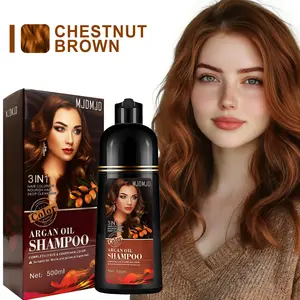 Chestnut Brown Hair Dye Shampoo 3-in-1 with Argan Oil, Champu con Tinte para Canas, 100% Gray Coverage, Semi-Permanent Long-Lasting Hair Color for Women & Men, Herbal Ingredients, Shampoo Mild Quick Dyeing with Lasting Shine, Easy Application, 16.9 Fl Oz