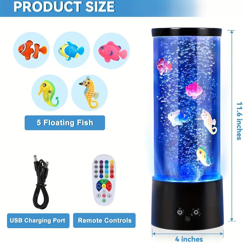 12-inch -/- ( Not Included) Bubble Fish Aquarium Lamp with Control, RGB Color-Changing LED Fish Tank Night Light, 4 Modes & Sensory Calming Mood Light for Bedside, for, for /s –