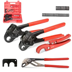 iCrimp Angle PEX Crimping Tool Set for 1/2" & 3/4" PEX Copper Rings with 9.5" Groove Joint Plier, PEX Tubing Cutter & 30PCS Copper Rings
