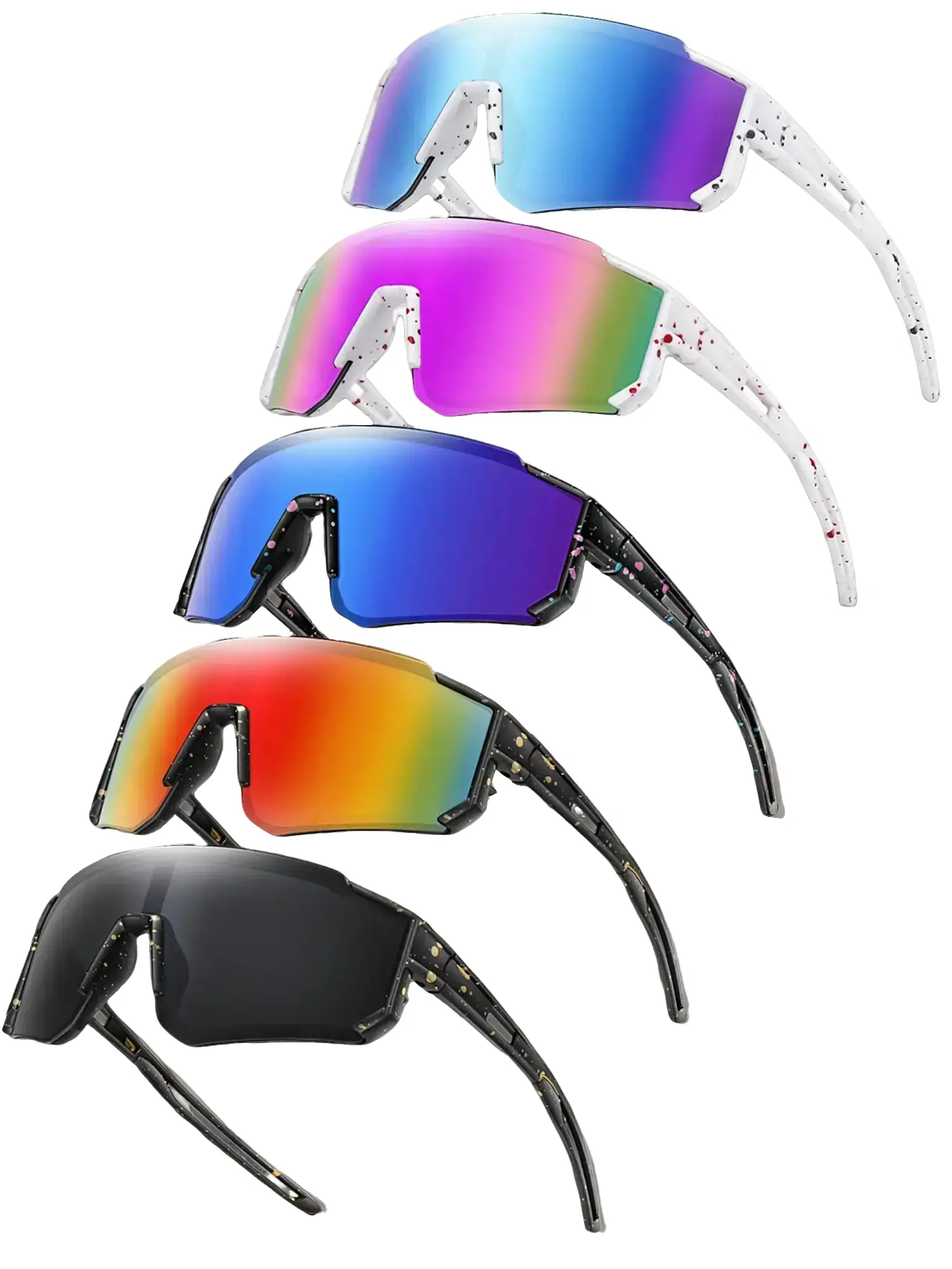 Unisex Random Pattern Polarized Cycling Sunglasses, 5 Counts/set Uv Protection Outdoor Sports Sunglasses, Goggles, Sports Eyewear for Men & Women, Sui