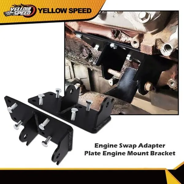 ALLGOOD Bolt-On Easy Heavy-Duty Steel Engine Mount Bracket Set (1 Set) - Easy to Install Replacement Swap Adapter Plates, Includes 8 Bolts (8pcs) for 1973-1998 Chevy Trucks (Fits Clam Shell & LS-Series Engines)
