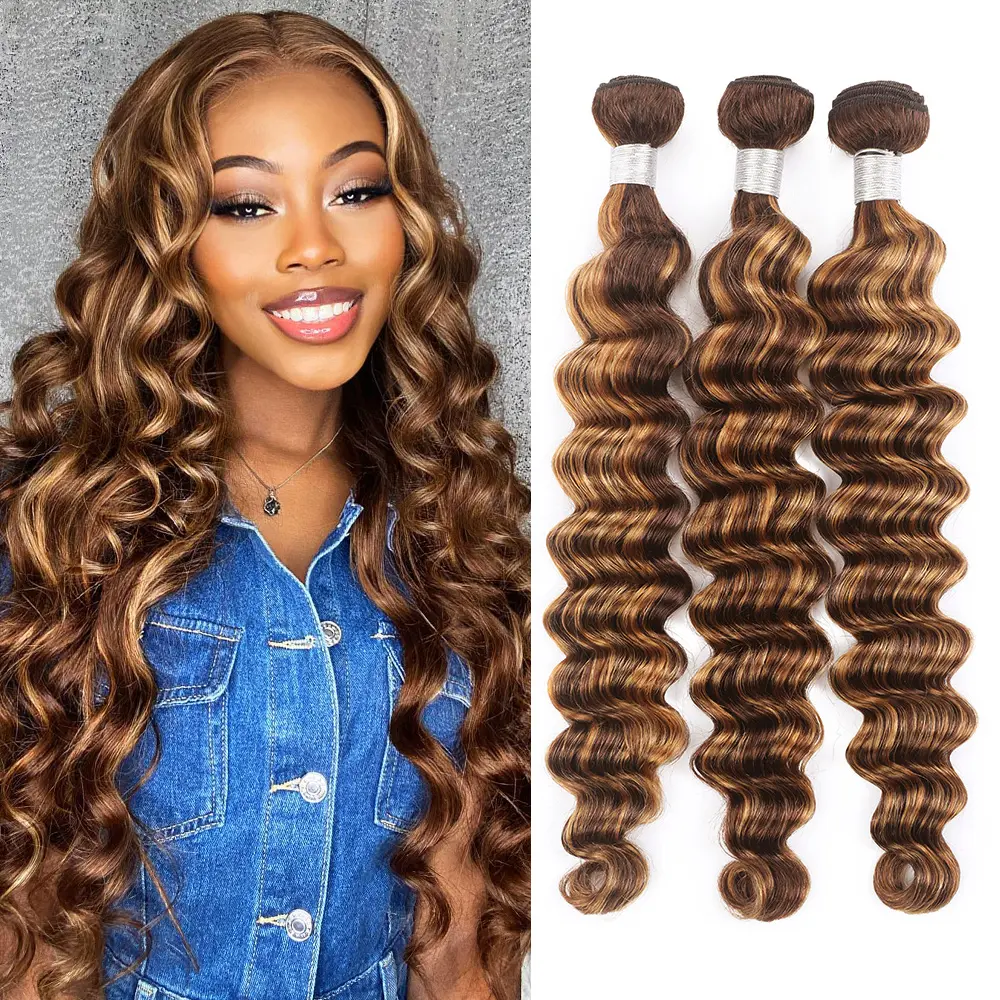 Honey Blonde Highlight Hair Bundles Brazilian Loose Deep Wave Human Hair Weave 1 3 4 Bundles P4/27 Honey Blonde Highlight Hair Bundles Brazilian Loose Deep Wave Human Hair Weave 1 3 4 Bundles P4/27