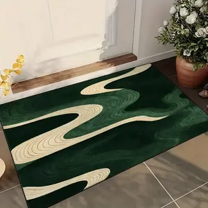 Washable and Soft Velvet, Abstract dark green cream wavy texture, Suitable for living rooms, bedrooms, and dining rooms, furniture decoration aesthetics, anti-slip rubber back