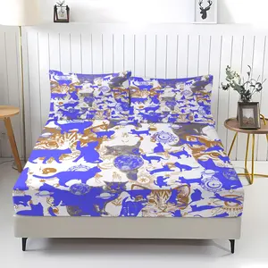 Cute Cat Print Bed Sheet Set, 3-Piece, Includes 2 Pillowcases, Soft Cats with Polka Dots, Breathable, Non-Slip, Ideal for Dorms and Rentals