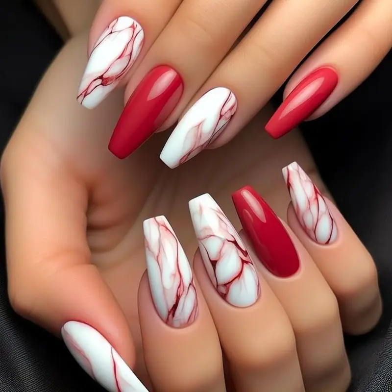 Marble Pattern Fake Nails with Nail File & Tape, 24pcs Long Square False Nails for Women & Girls DIY Nail Art Design, Effortless Press on Nails Set, Decorative Nails, Nail Art Products