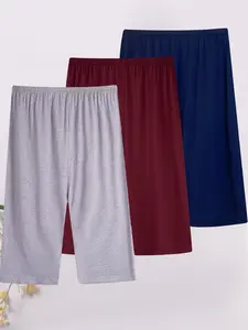 3-Pack Solid Color 7/8 Pants, Plus Size Summer Sleepwear, Loose-Fit Casual Home Wear, Thin Lightweight, Reusable Outdoor Shorts, Loungewear, Homewear
