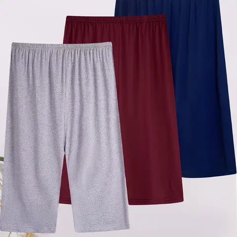 3-Pack Solid Color 7/8 Pants, Plus Size Summer Sleepwear, Loose-Fit Casual Home Wear Loungewear, Thin Lightweight, Reusable Outdoor Shorts