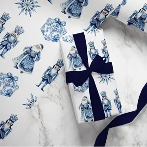 Nutcracker Blue Toile Christmas Wrapping Papers, Holiday Gift Wrap, Festive Gift Wrap, Christmas Wrapping Sheets, Wrapping Paper Roll
