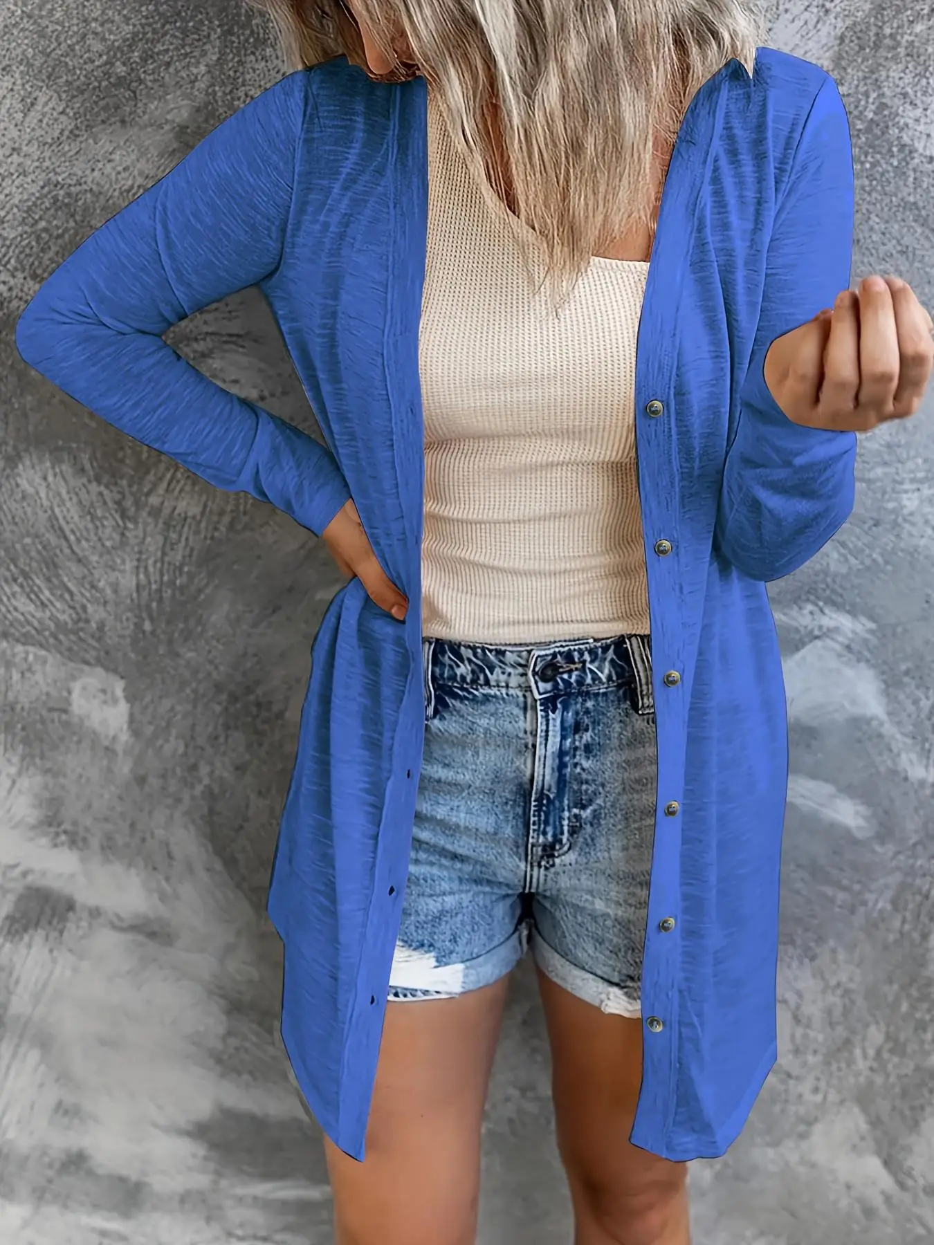 Women's Solid Button Front Midi Cardigan, Fashion Long Sleeve Knitwear for Daily Outdoor Wear, Casual Tops for Spring & Fall