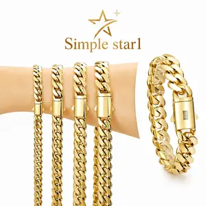 14K Gold-Plated Cuban Necklace & Bracelet Set | Advanced electroplating for lasting shine and rust resistance | Miami hip-hop fashion style | Perfect matching set for men, women, and couples | Great gift choice | Available in 6mm/8mm/10mm/12mm/14mm