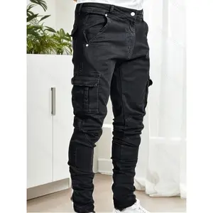 Mens fashionable skinny jeans-comfortable medium stretch denim with chic flap pockets-modern street style pants Trouser Plain